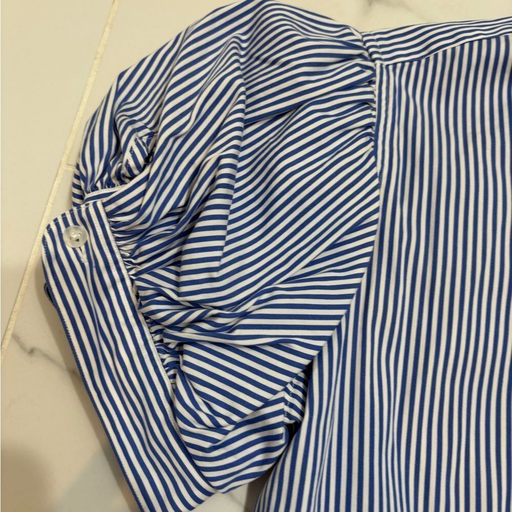 Ralph Lauren Blue and White Striped Puff Sleeve Button Up Shirt Top size 6 - Picture 2 of 4